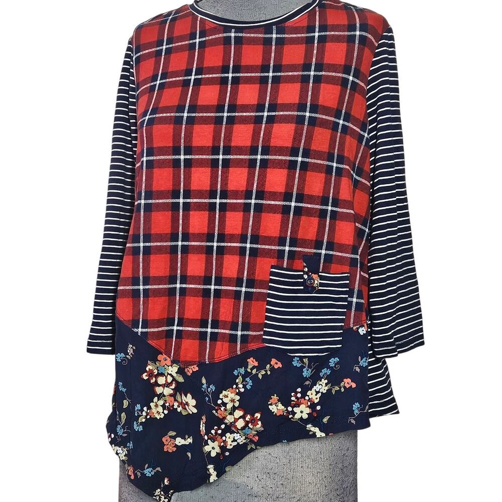 Cotton Blend Multi Pattered Top Size Medium Petite